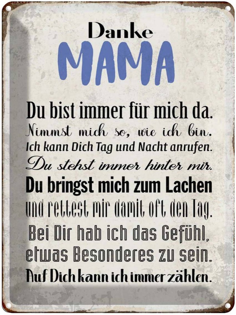 [LA-1790259] Blechschild 40x30 cm Danke Mama du bist für mich da Spruch Zitat