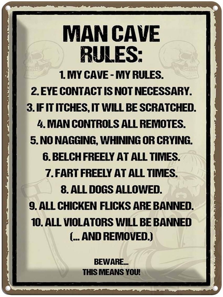 Blechschild 40x30 cm Man Cave Rules my cave my rules
