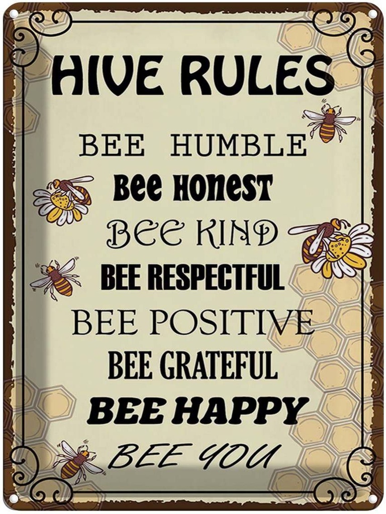 Blechschild 40x30 cm Hive rules bee humble honest
