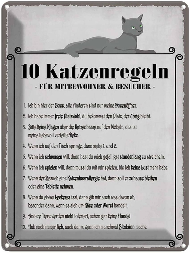 [LA-1790354] Blechschild 40x30 cm 10 Katzenregeln ich bin der Boss Spruch Zitat
