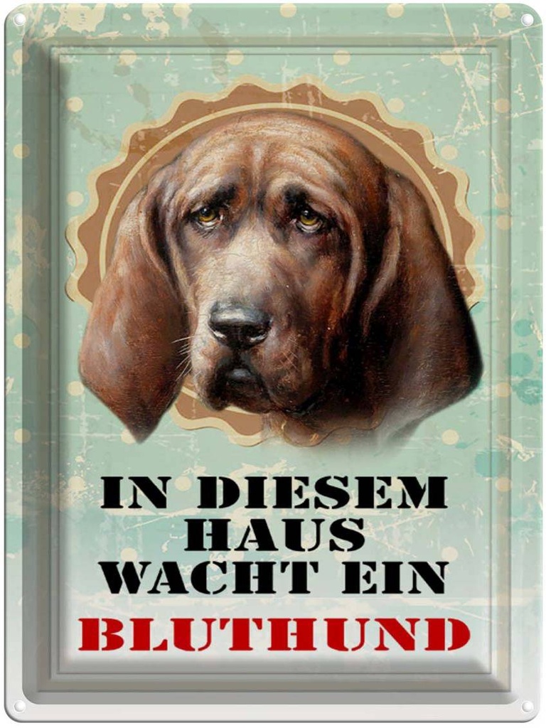 [LA-1790357] Blechschild 40x30 cm Hund in diesem Haus wacht Bluthund