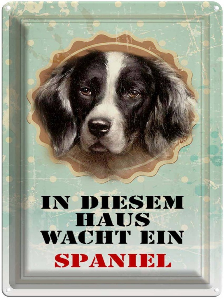 [LA-1790360] Blechschild 40x30 cm Hund in diesem Haus wacht ein Spaniel