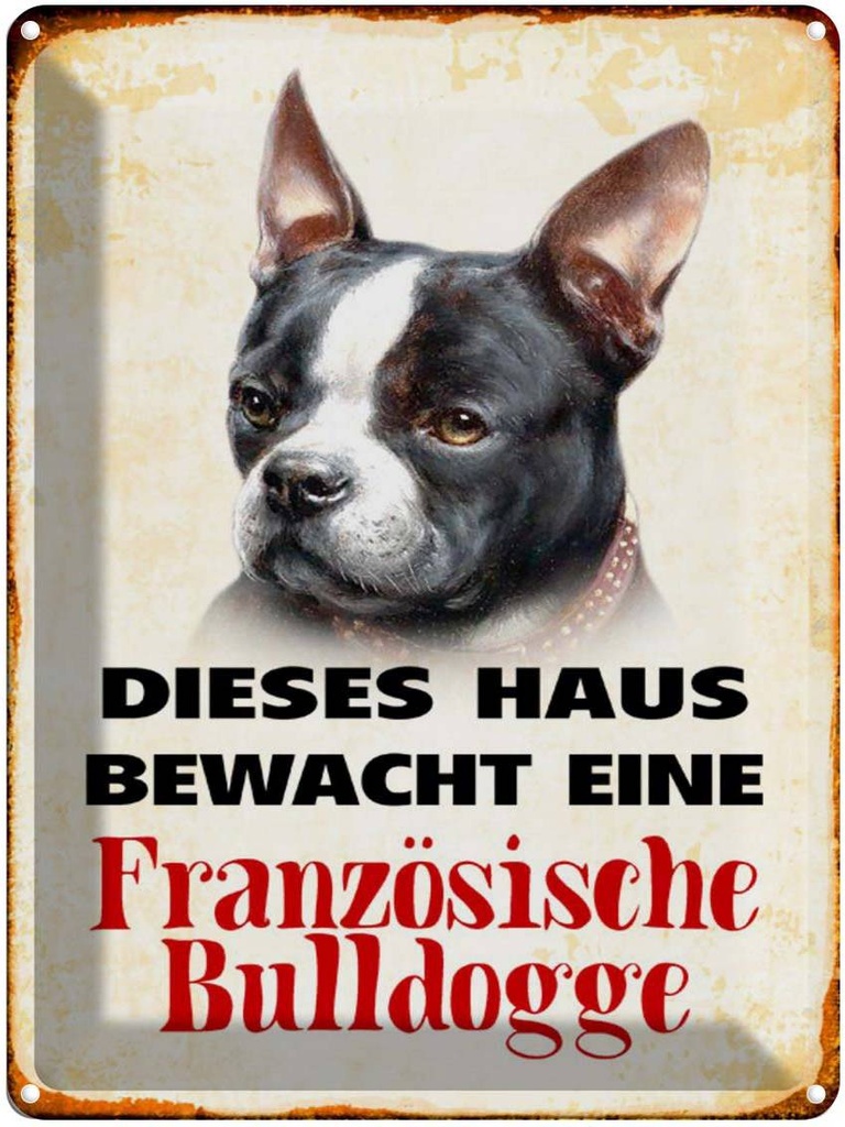 [LA-1790371] Blechschild 40x30 cm Hund Haus bewacht französisch Bulldogge
