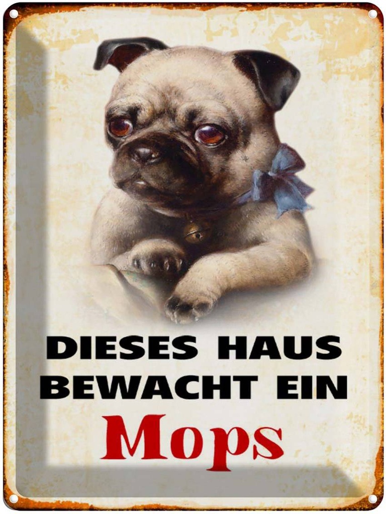 [LA-1790372] Blechschild 40x30 cm Hund dieses Haus bewacht ein Mops