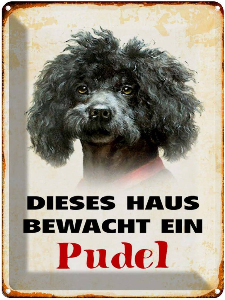 [LA-1790376] Blechschild 40x30 cm Hund dieses Haus bewacht ein Pudel