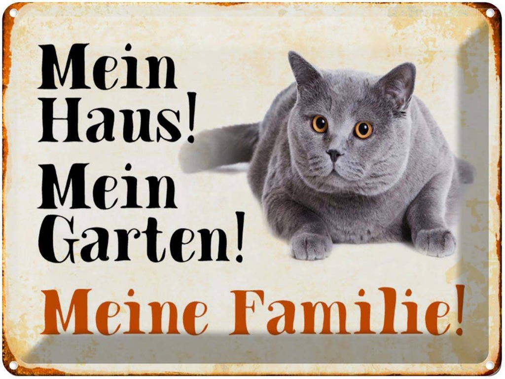 [LA-1790399] Blechschild 30x40 cm Tiere Katze mein Haus Garten Familie