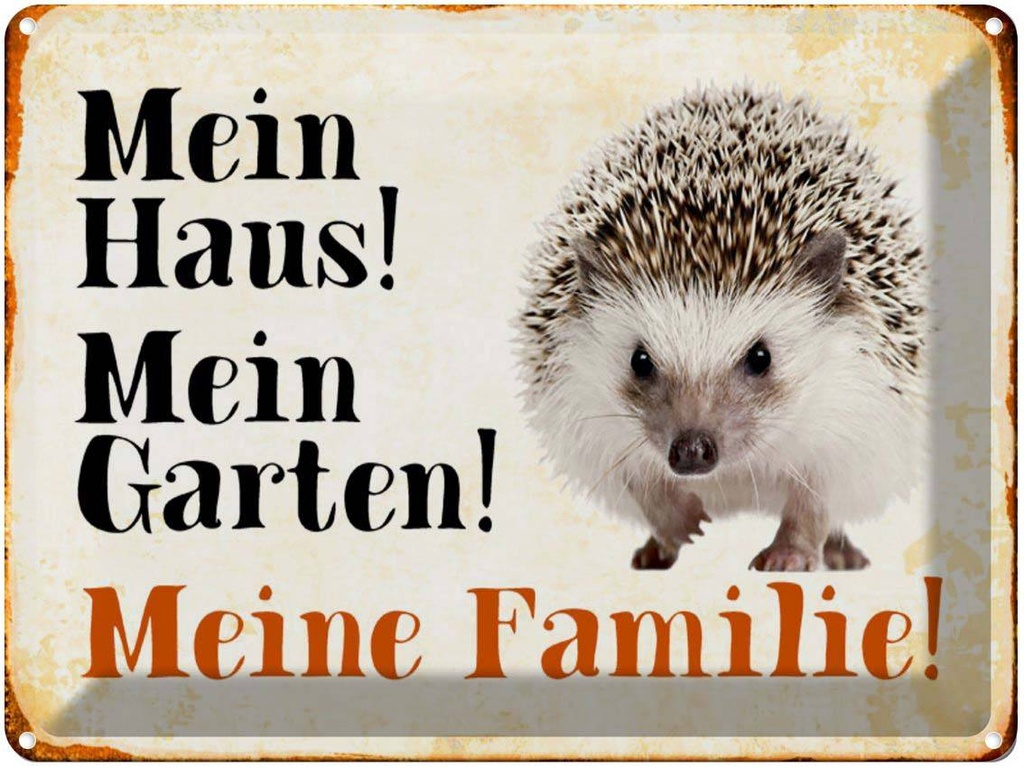 [LA-1790404] Blechschild 30x40 cm Tiere Igel mein Haus Garten Familie Tier Haustier