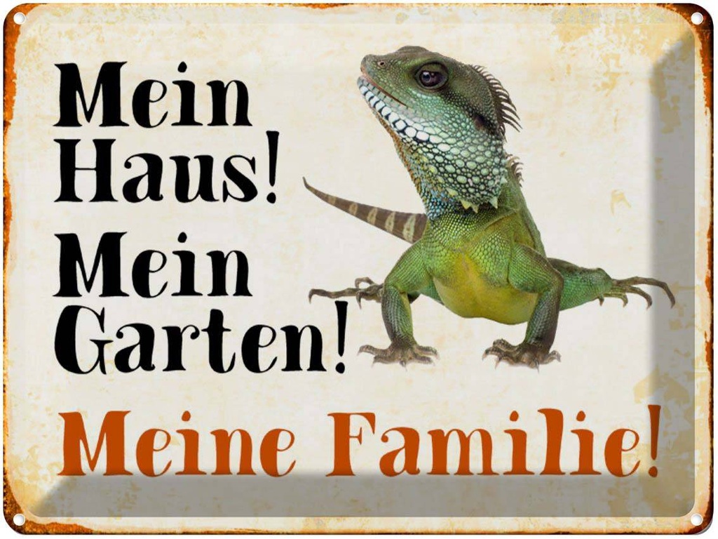 [LA-1790408] Blechschild 30x40 cm Reptilien Chamäleon mein Haus Garten Spruch Zitat