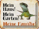 Blechschild 30x40 cm Reptilien Chamäleon mein Haus Garten Spruch Zitat