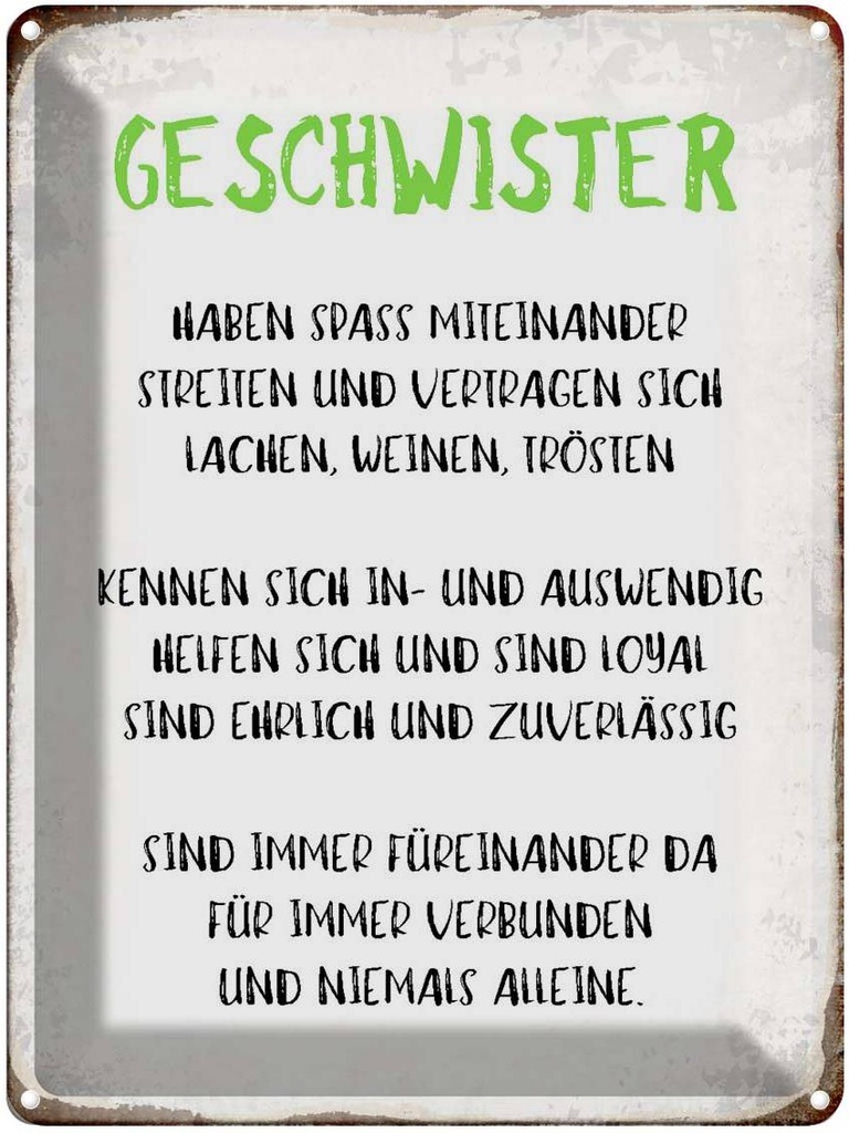 [LA-1790420] Blechschild 40x30 cm Geschwister füreinander da Spruch Zitat