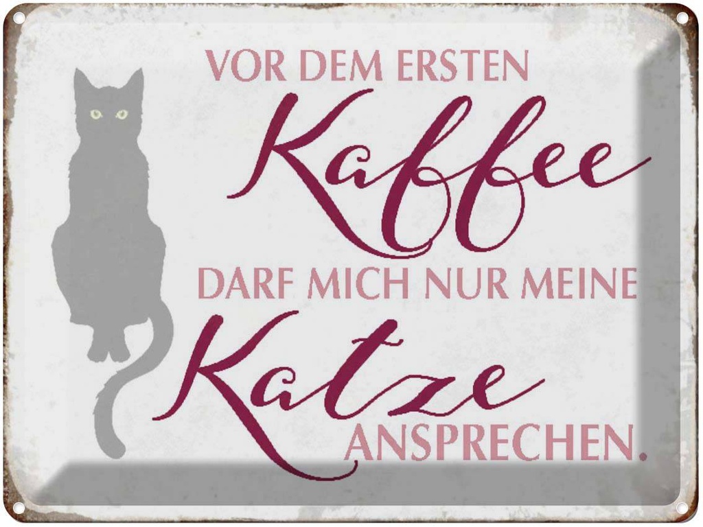 [LA-1790464] Blechschild 30x40 cm Katze vor dem ersten Kaffee nur
