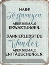 Blechschild 40x30 cm habe Hoffnungen nie Erwartungen Spruch Zitat