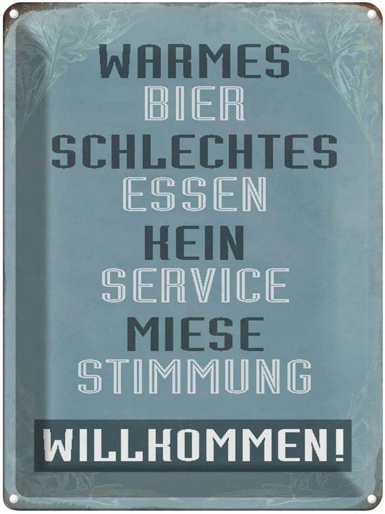 [LA-1790498] Blechschild 40x30 cm warmes Bier schlechtes Essen Spruch Zitat