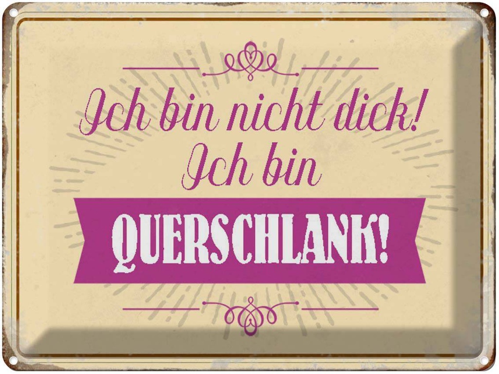 [LA-1790539] Blechschild 30x40 cm bin nicht dick ich querschlank Spruch Zitat