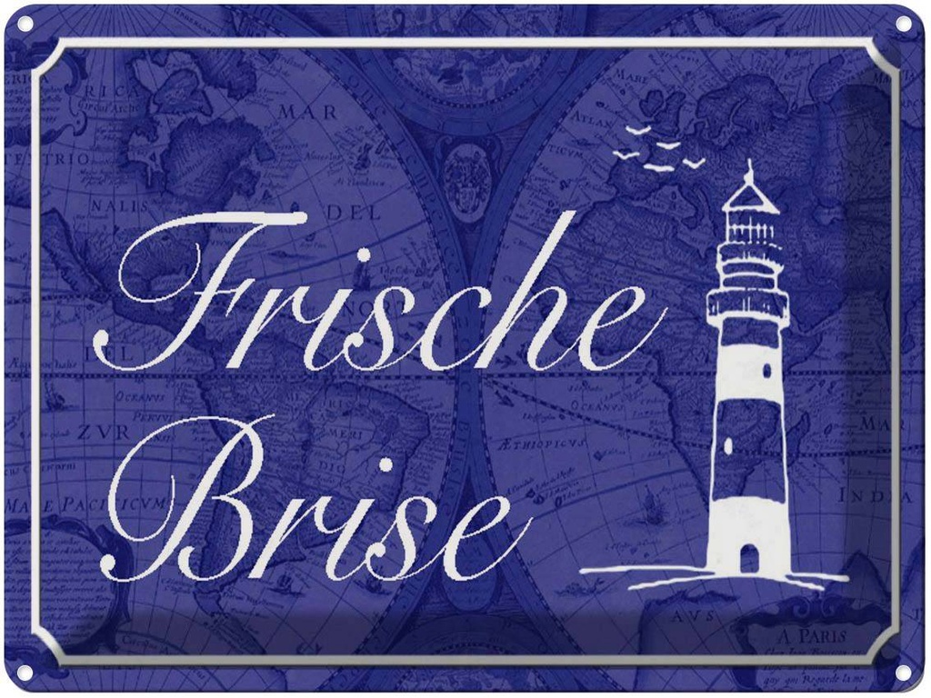 [LA-1790549] Blechschild 30x40 cm Frische Brise Meer Leuchtturm Spruch Zitat