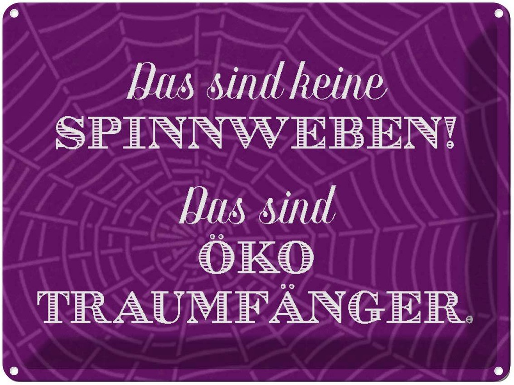 [LA-1790564] Blechschild 30x40 cm keine Spinnweben Öko Traumfänger Spruch Zitat