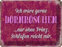 Blechschild 30x40 cm ich gerne Dornröschen ohne Prinz Spruch Zitat