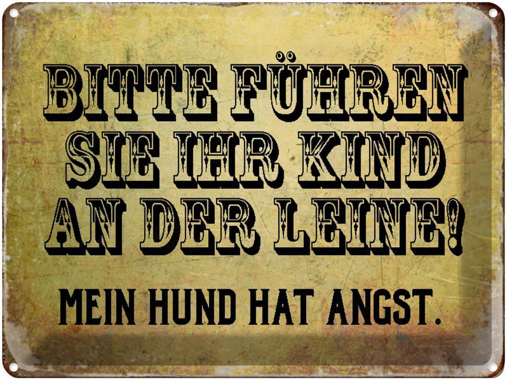 [LA-1790584] Blechschild 30x40 cm Kinder an der Leine Hund Angst