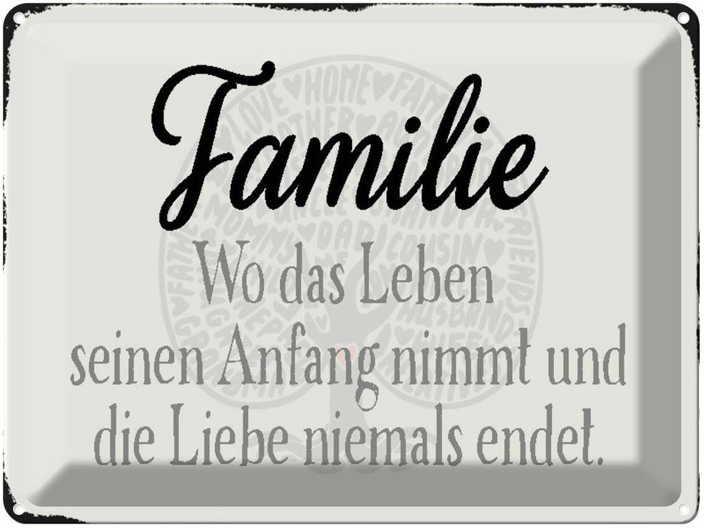 [LA-1790597] Blechschild 30x40 cm Familie wo Leben Anfang nimmt Spruch Zitat