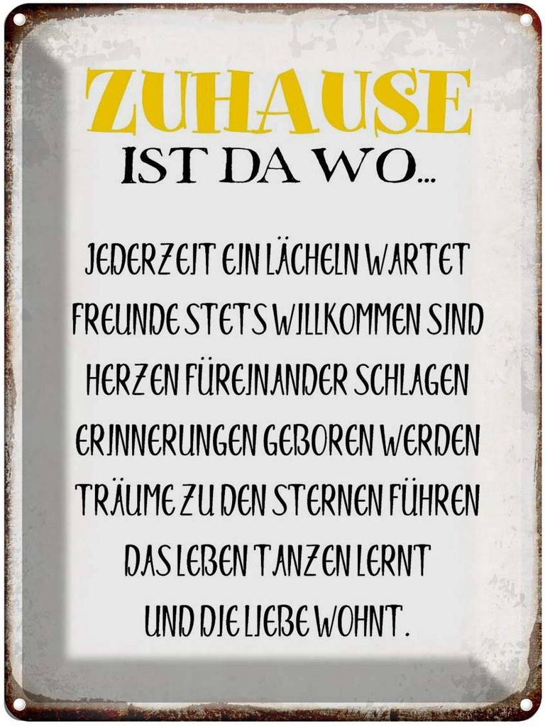 [LA-1790637] Blechschild 40x30 cm Zuhause ist da wo Liebe Herzen Spruch Zitat