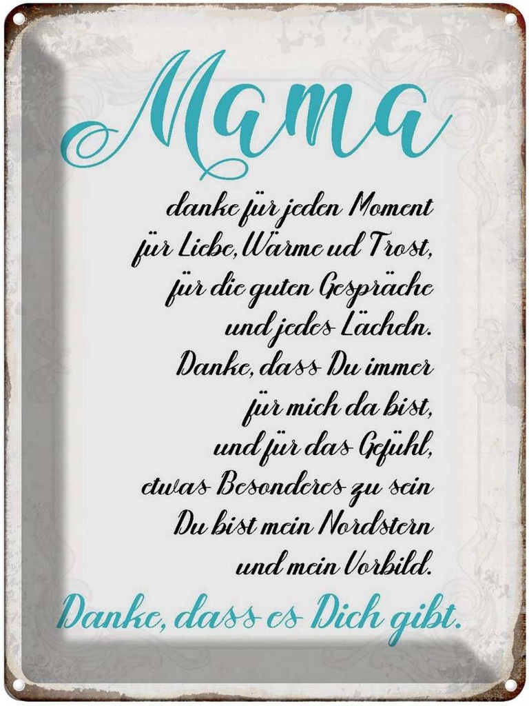 [LA-1790644] Blechschild 40x30 cm Mama Danke dass es Dich gibt Spruch Zitat