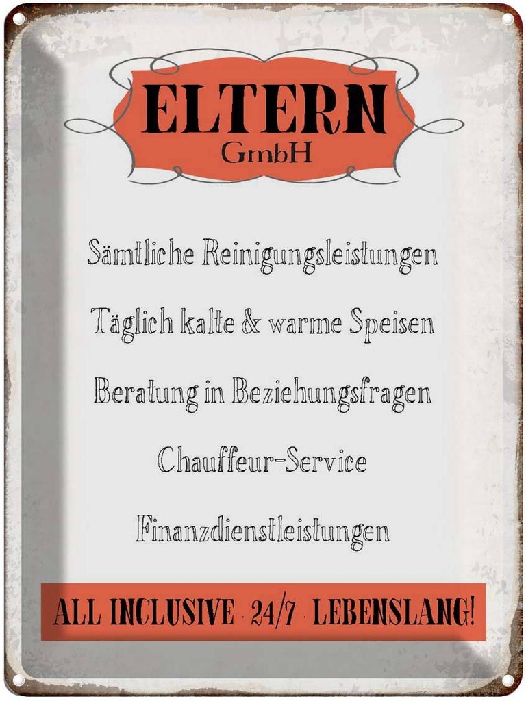 [LA-1790659] Blechschild 40x30 cm Eltern GmbH 24/7 lebenslang Spruch Zitat