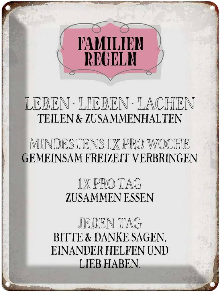 [LA-1790663] Blechschild 40x30 cm Familien Regeln leben lieben Spruch Zitat Liebe
