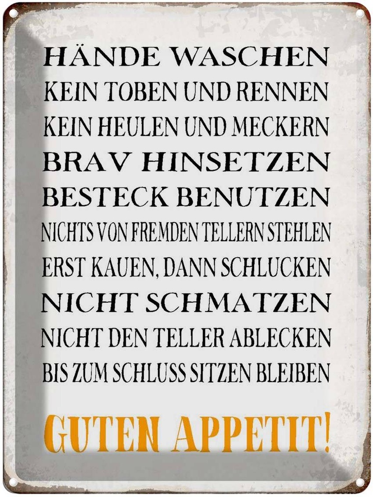 [LA-1790677] Blechschild 40x30 cm Hände waschen guten Appetit Spruch Zitat