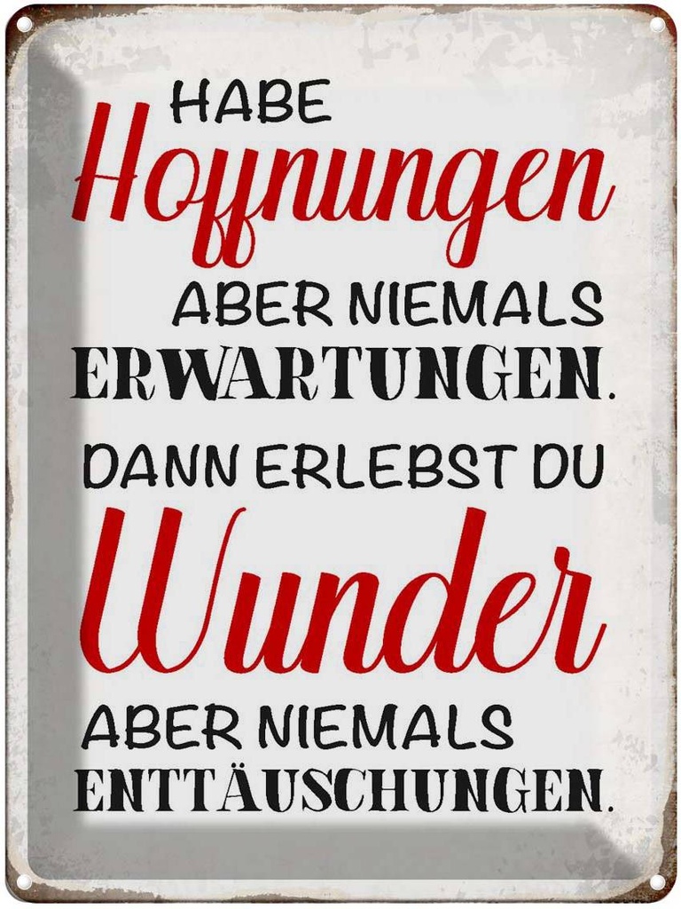 [LA-1790680] Blechschild 40x30 cm habe Hoffnung Erwartungen Wunder Spruch Zitat