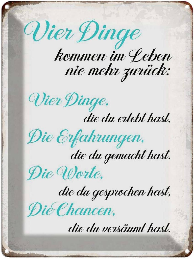 [LA-1790681] Blechschild 40x30 cm 4 Dinge kommen nie mehr zurück Spruch Zitat