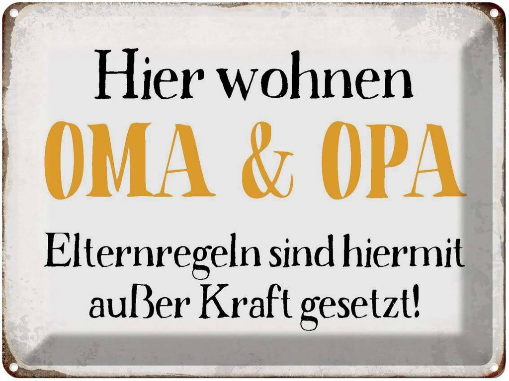 [LA-1790761] Blechschild 30x40 cm hier wohnen Oma Retro Familie Freunde Opa und