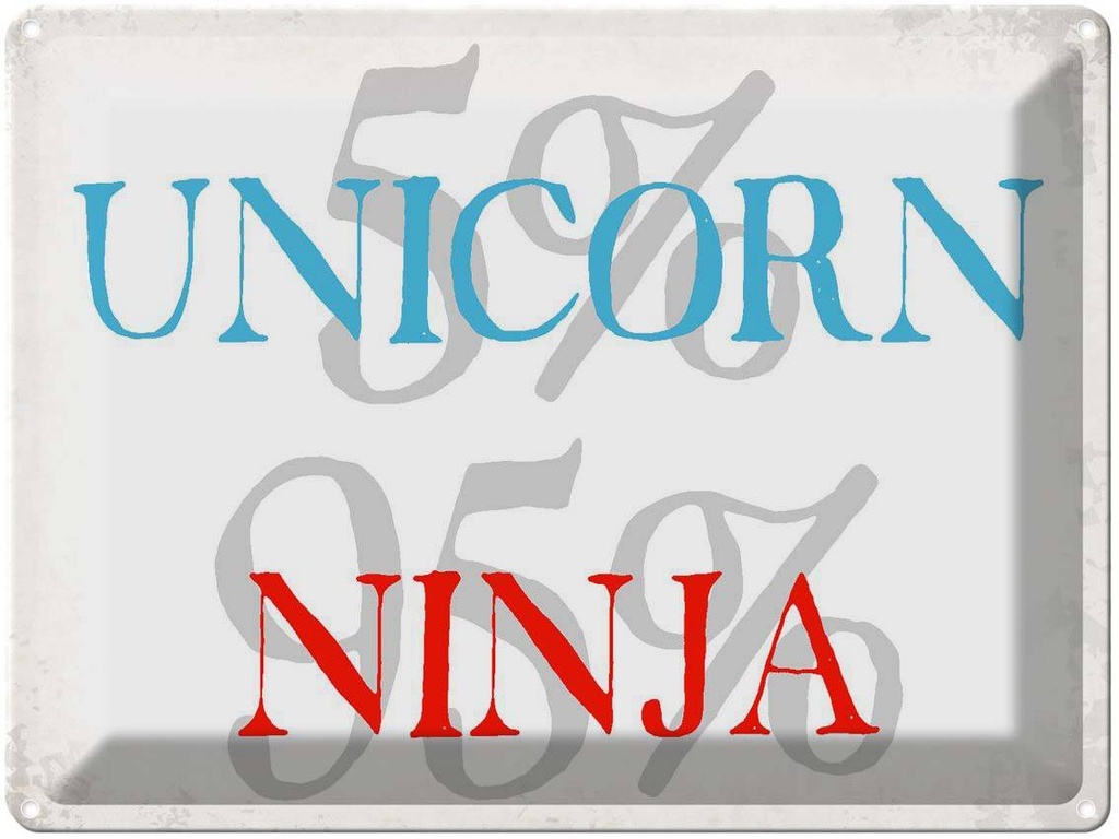 Blechschild 30x40 cm 5% unicorn 95% ninja