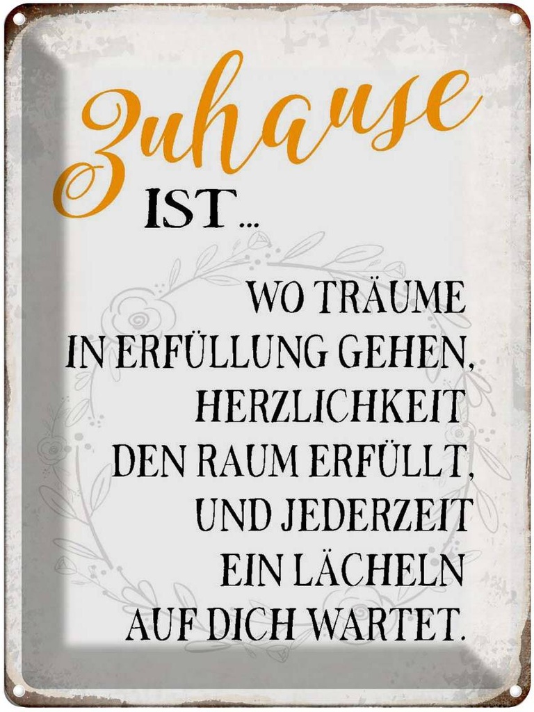 [LA-1790893] Blechschild 40x30 cm Zuhause ist wo Träume Lächeln Spruch Zitat