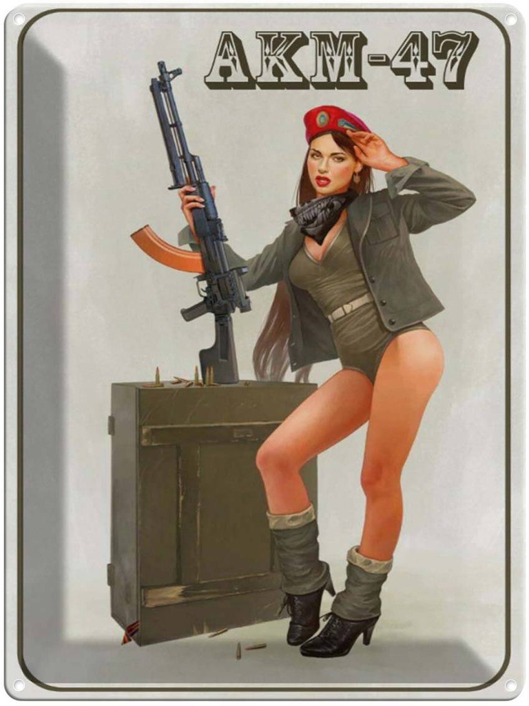 [LA-1790925] Blechschild 40x30 cm Gewehr Pinup Kalaschnikow AKM-47