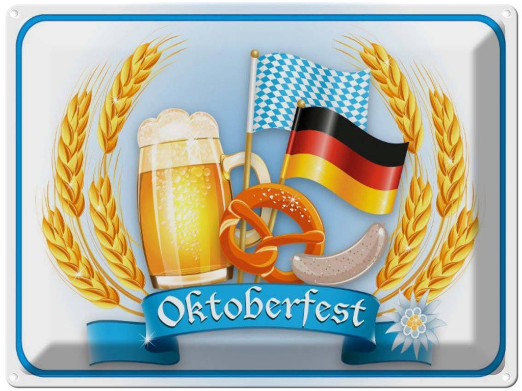 [LA-1790926] Blechschild 30x40 cm Oktoberfest Bier Brezel Wurst Feiern Party
