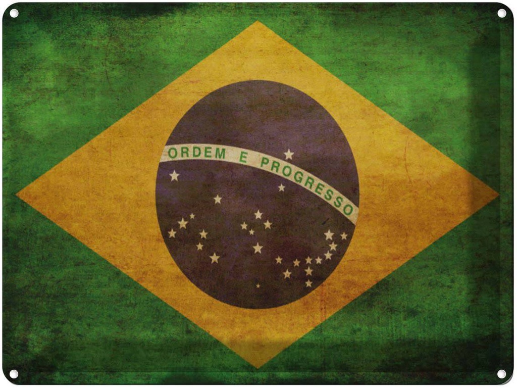 [LA-1790933] Blechschild 30x40 cm Flagge Brasilien Fahne Wappen