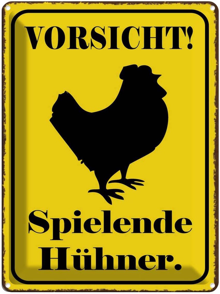 [LA-1790979] Blechschild 40x30 cm Vorsicht spielende Hühner Spruch Zitat
