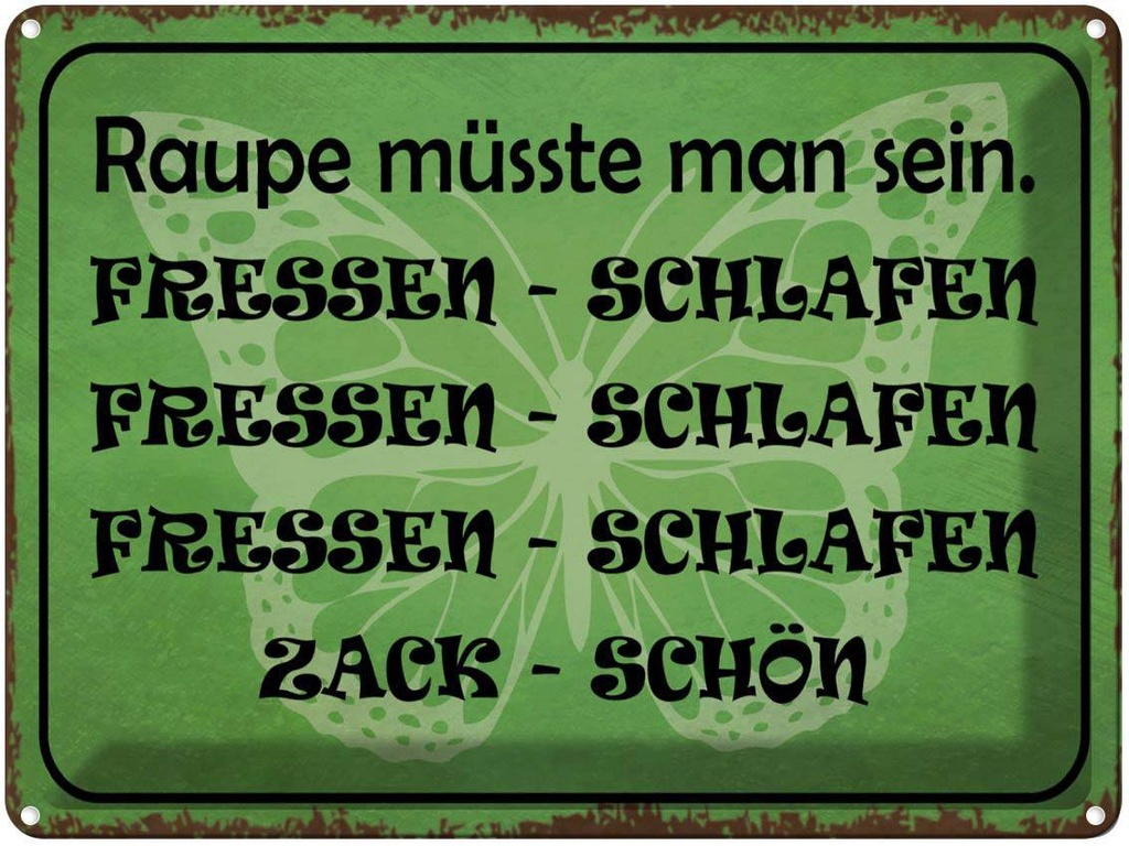 [LA-1790981] Blechschild 30x40 cm Raupe sein fressen schlafen Spruch Zitat