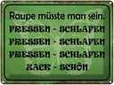 Blechschild 30x40 cm Raupe sein fressen schlafen Spruch Zitat