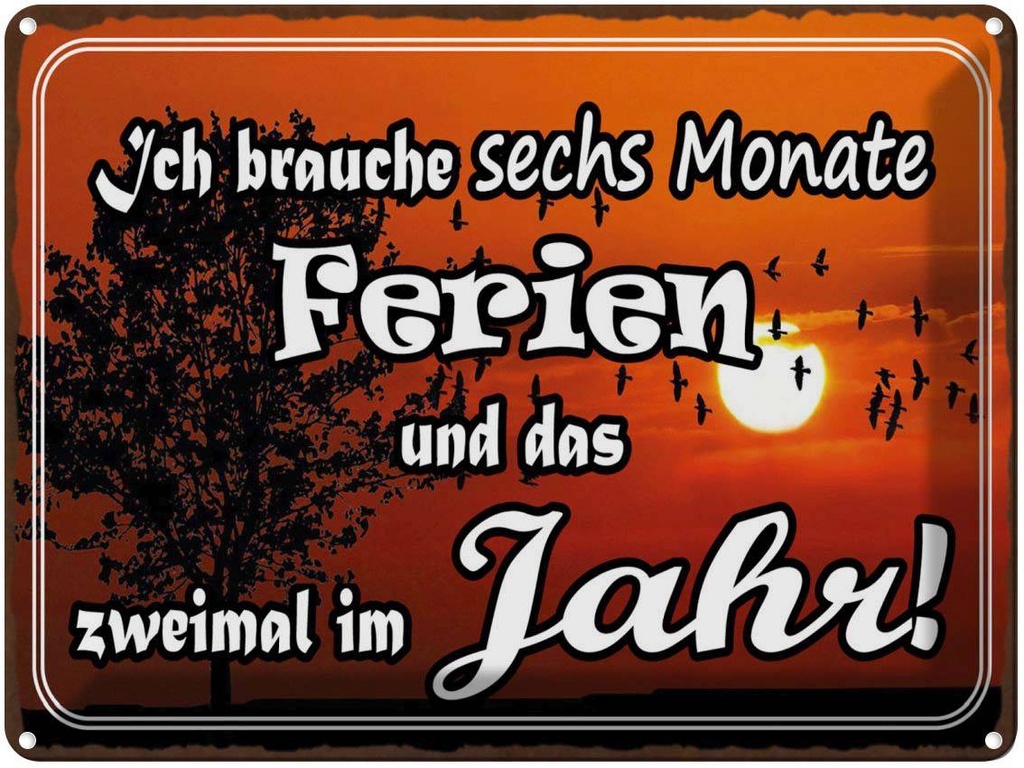 [LA-1790988] Blechschild 30x40 cm brauche 6 Monate Ferien 2 Mal Spruch Zitat