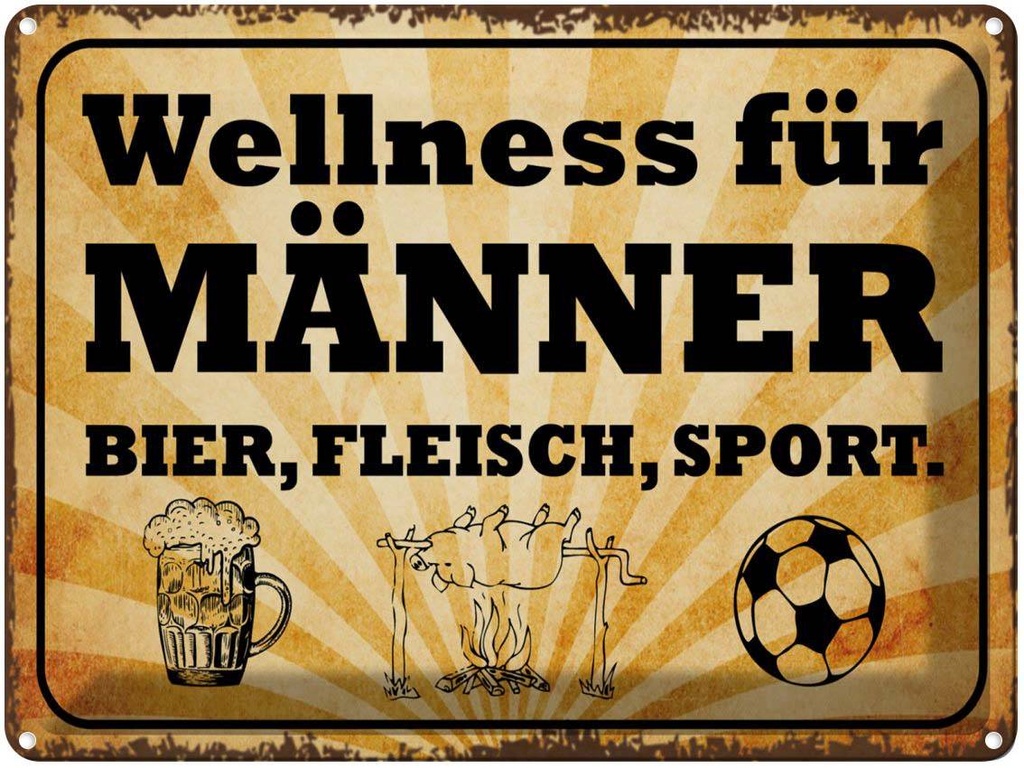 [LA-1790990] Blechschild 30x40 cm Wellness Männer Bier Fleisch Spruch Zitat