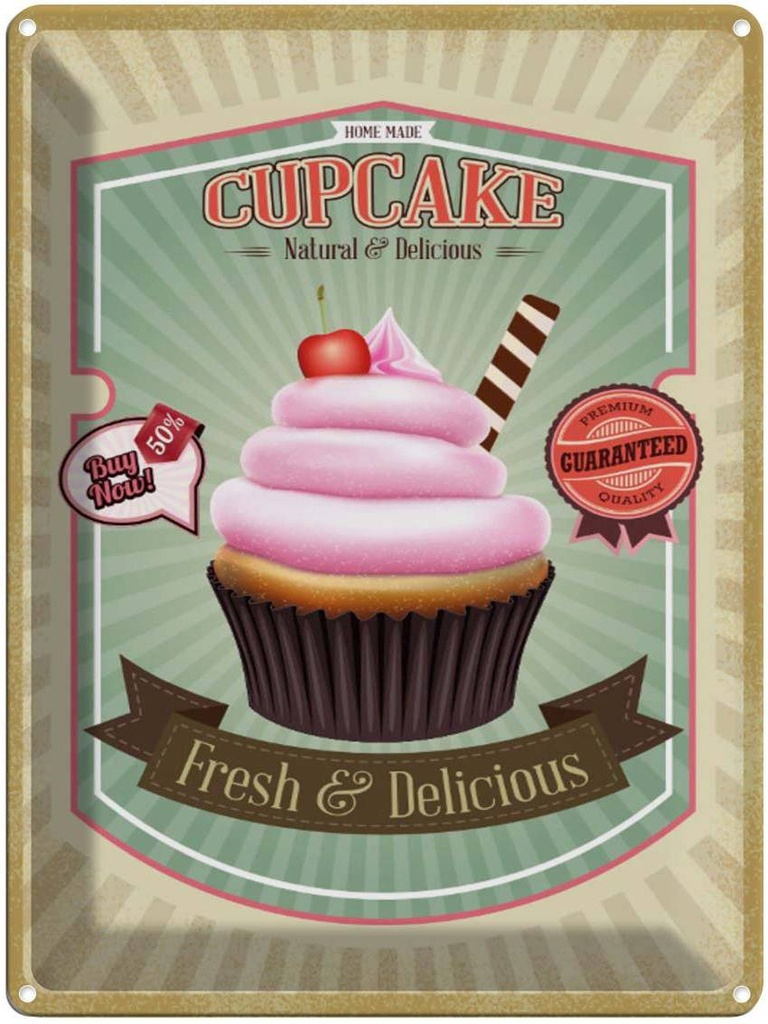 Blechschild 40x30 cm Essen Cupcake natural fresh Delicious