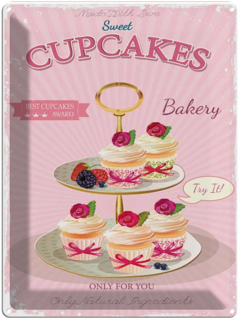 Blechschild 40x30 cm Essen sweet Cupcakes best award