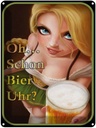 Blechschild 40x30 cm Pinup Oh schon Bier Uhr ? Spruch Zitat