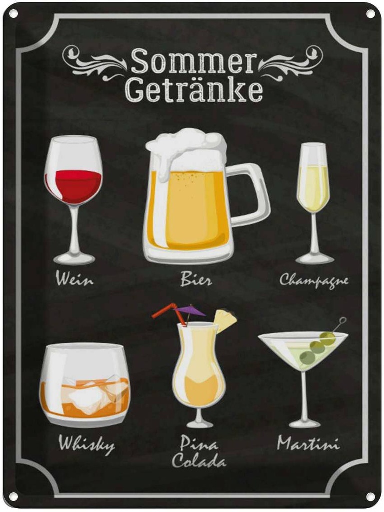 [LA-1791042] Blechschild 40x30 cm Sommer Getränke Wein Bier Bar Club Alkohol