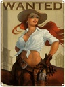 Blechschild 40x30 cm Pinup wanted Cowgirl