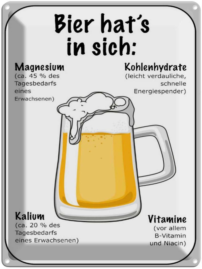 [LA-1791056] Blechschild 40x30 cm Bier Magnesium Kalium Vitamine Spruch Zitat