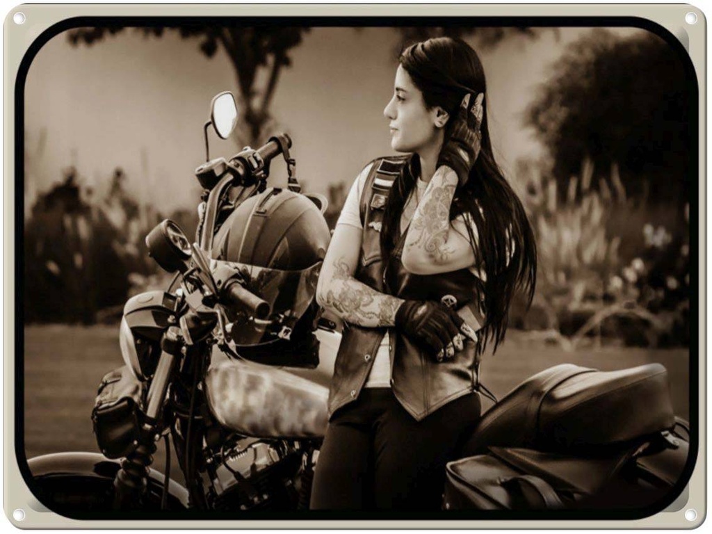 [LA-1791076] Blechschild 30x40 cm Motorrad Biker Girl Frau Pinup Bildmotiv