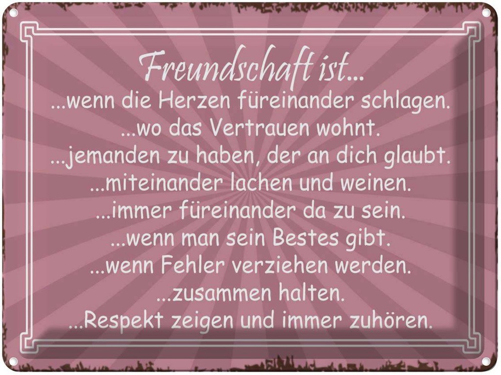 [LA-1791100] Blechschild 30x40 cm Freundschaft ist wenn Herze Spruch Zitat