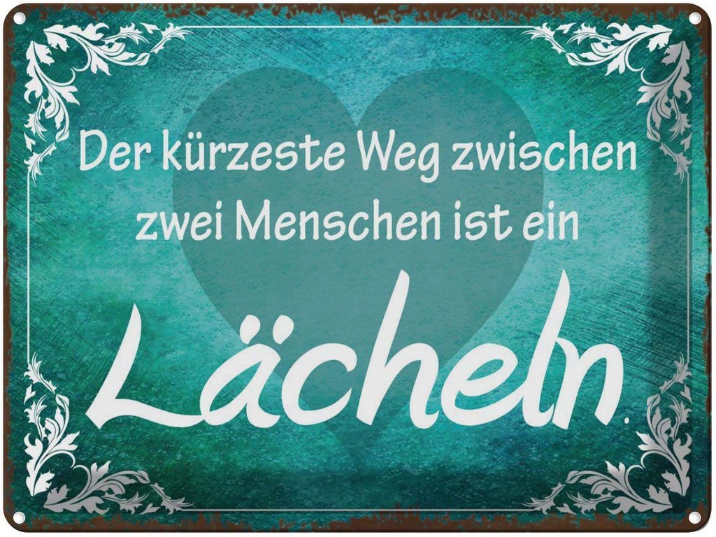 [LA-1791101] Blechschild 30x40 cm der kürzeste Weg ist Lächeln Spruch Zitat